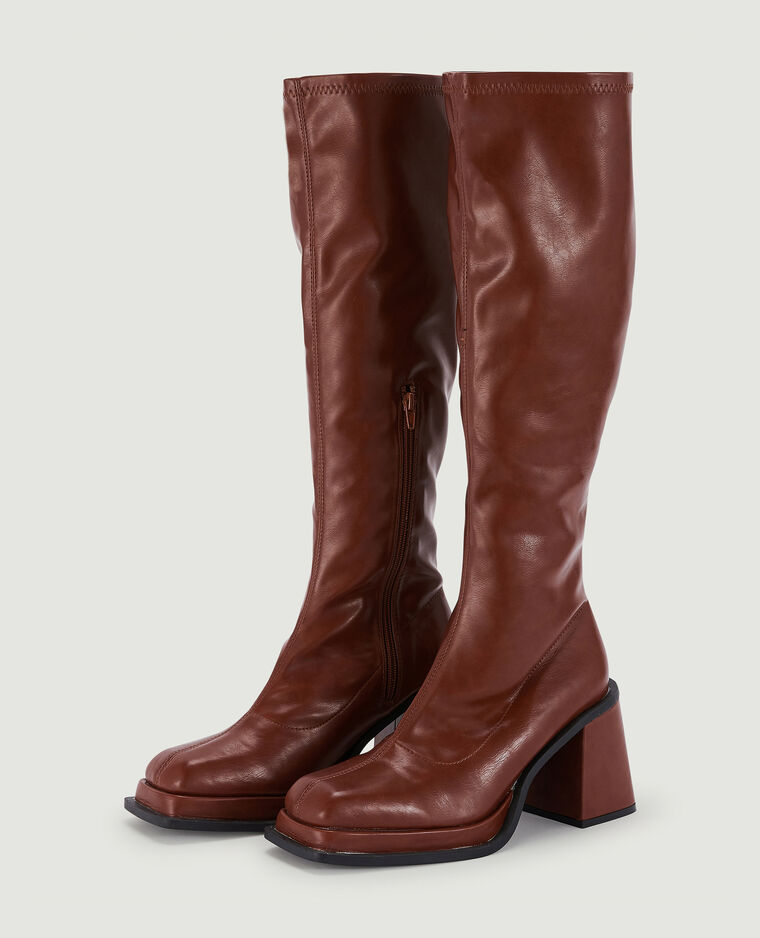 Bottes plateformes bouts carrés marron - Pimkie