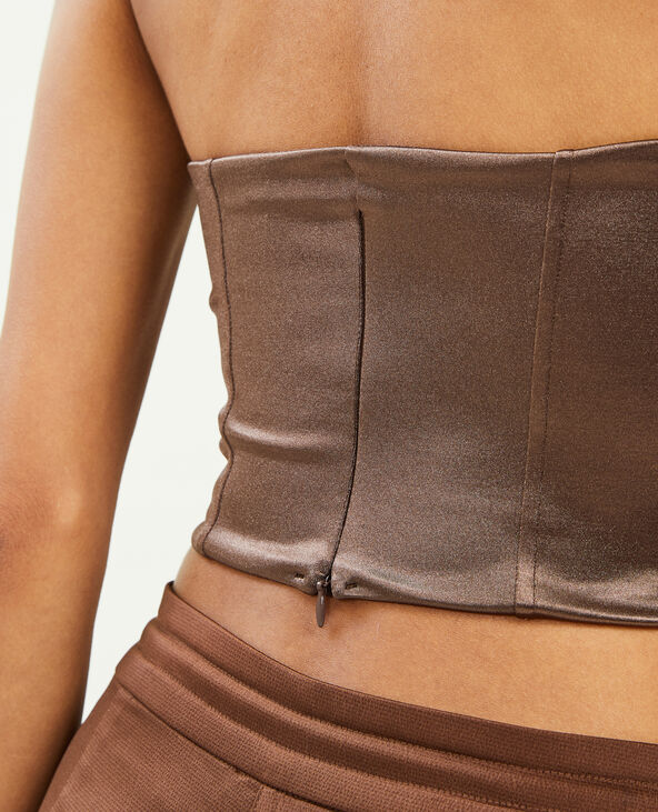Corset bustier en tissu satiné marron - Pimkie