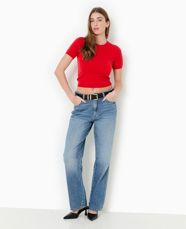Pull manches courtes en maille fine rouge - Pimkie