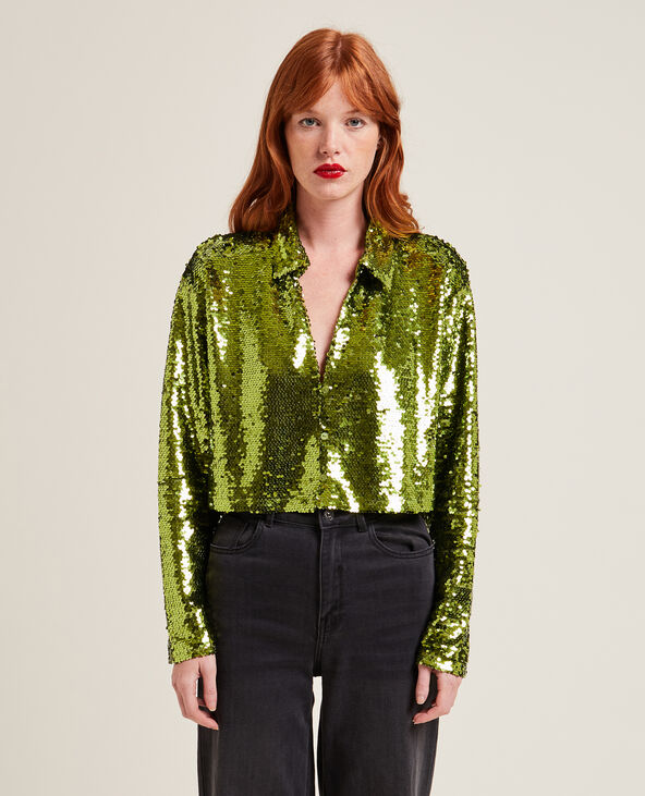 Chemise courte à sequins vert olive - Pimkie