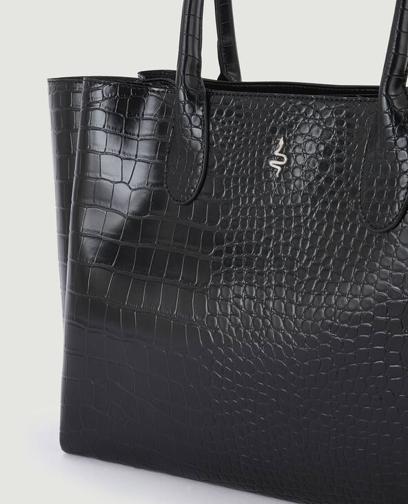 Grand cabas en simili effet croco noir - Pimkie