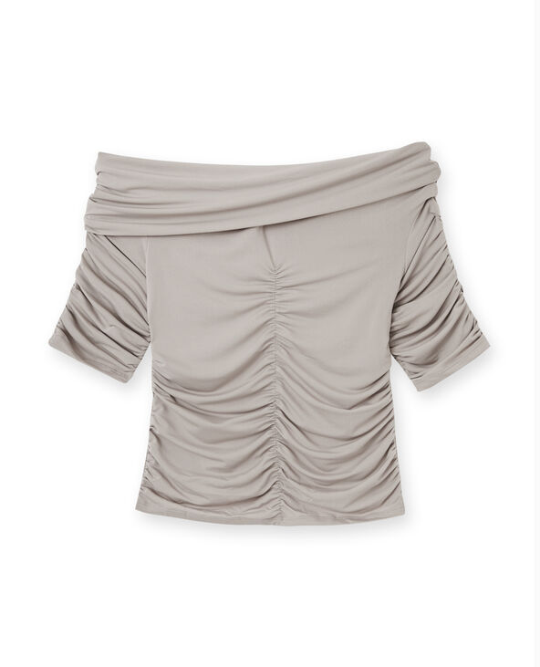 Top avec fronces encolure Bardot gris - Pimkie