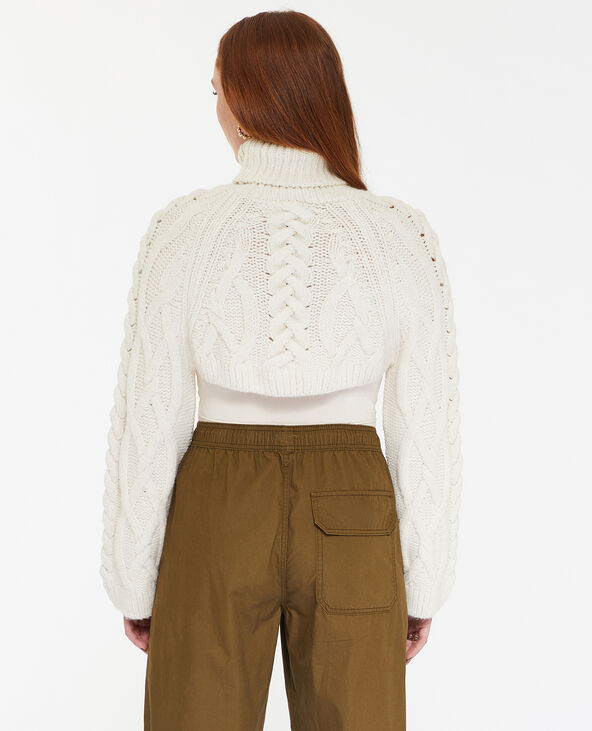 Pull chauffe-épaules en maille torsadée écru - Pimkie
