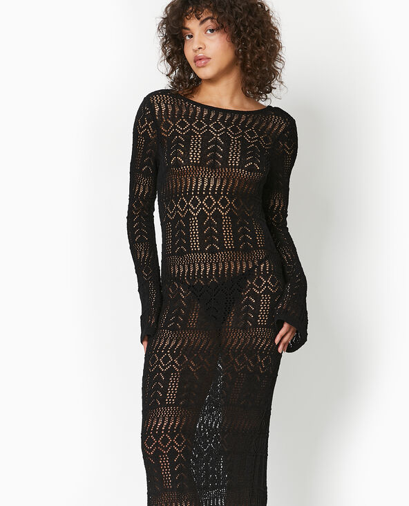Robe longue en crochet avec dos-nu noir - Pimkie
