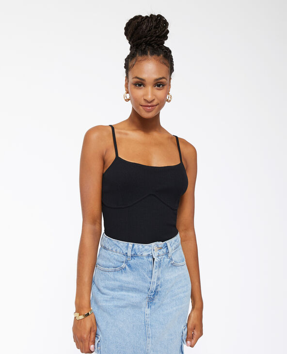 Body façon corset en maille côtelée noir - Pimkie