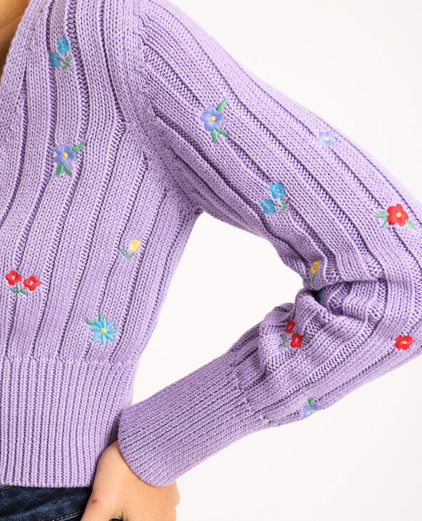 Gilet cropped brodé lilas - Pimkie
