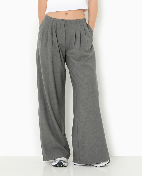 Pantalon large et droit avec pinces gris foncé - Pimkie