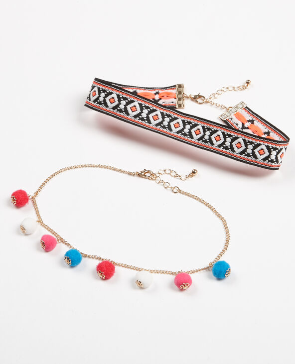 Collier multi-rangs à pompons rose - Pimkie
