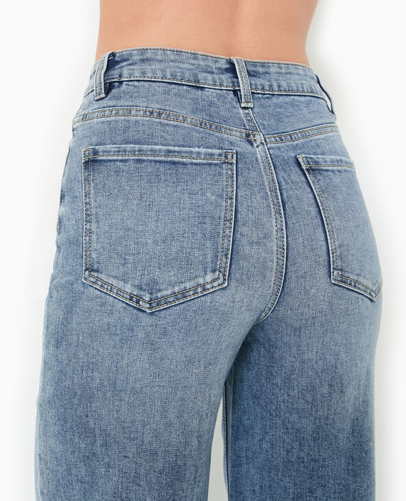 Jean wide taille haute avec bas coupés bleu - Pimkie
