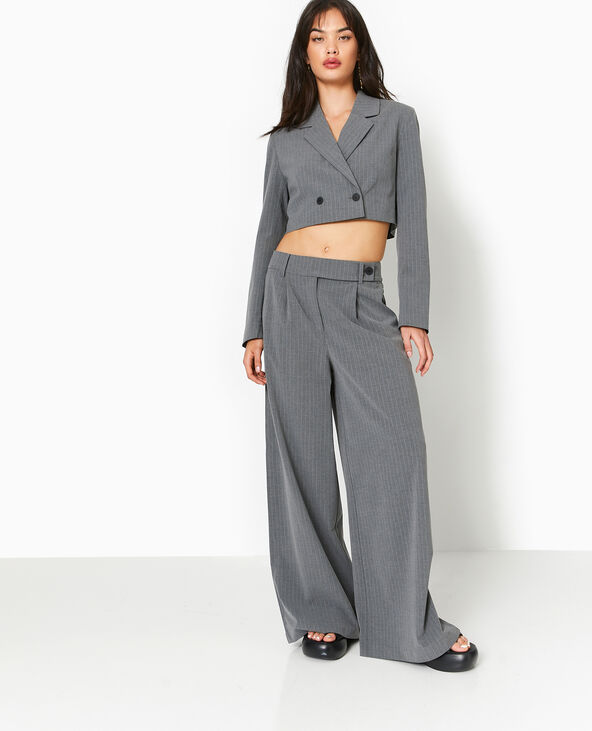 Pantalon large rayures banquier gris clair - Pimkie