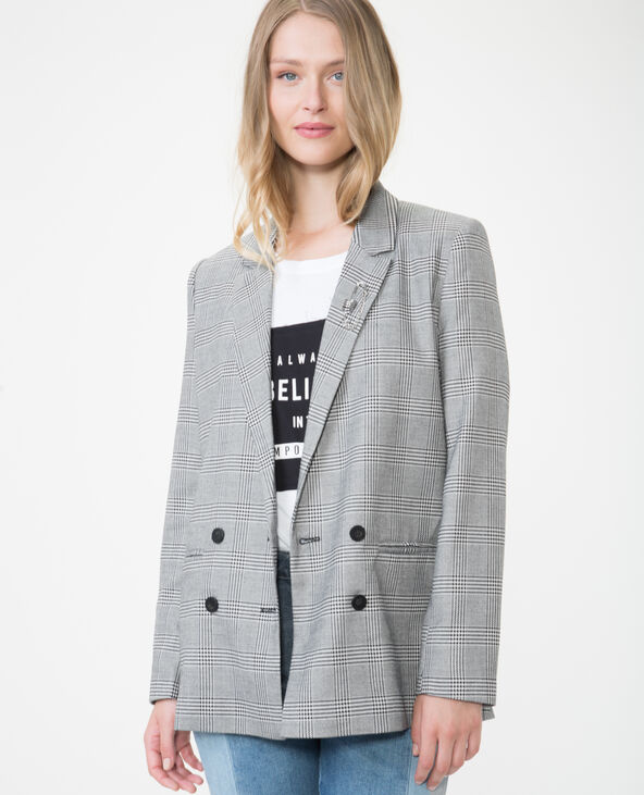 Veste blazer prince de Galles gris clair - Pimkie