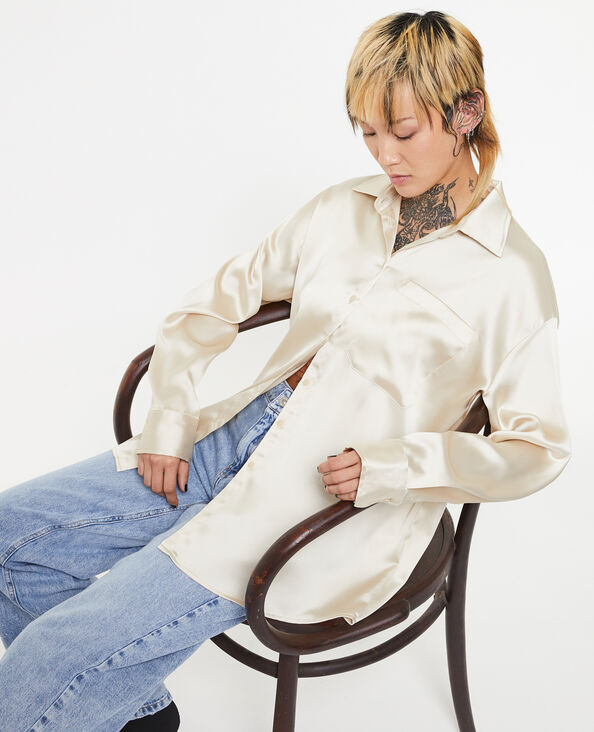 Chemise oversize en satin beige - Pimkie