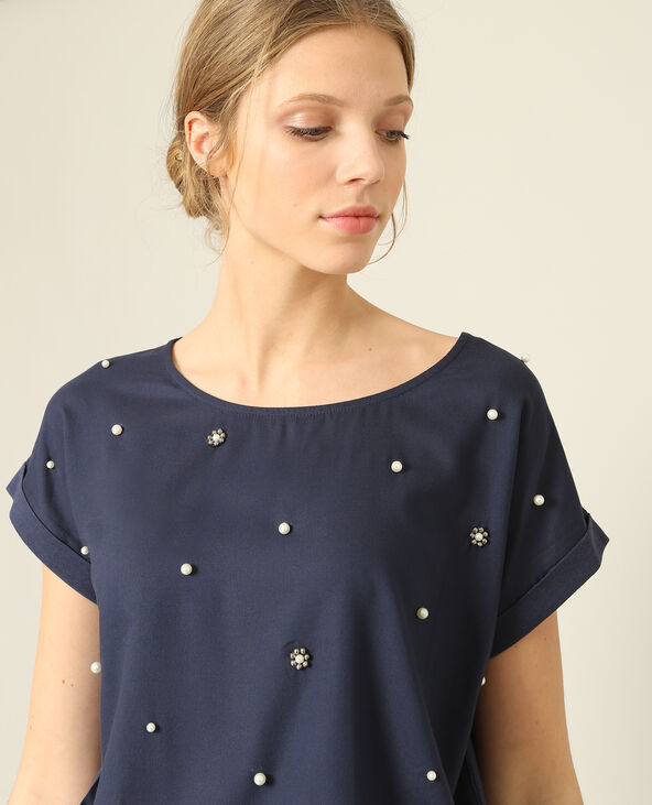 T-shirt à perles bleu marine - Pimkie