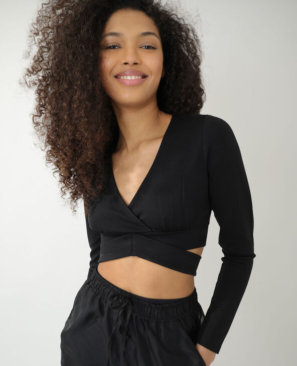 T-shirt cropped cache-cœur noir - Pimkie