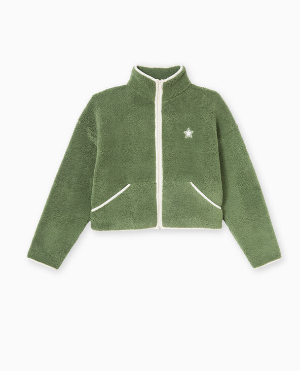 Veste en polaire ultra douce avec bords contrastés vert kaki - Pimkie