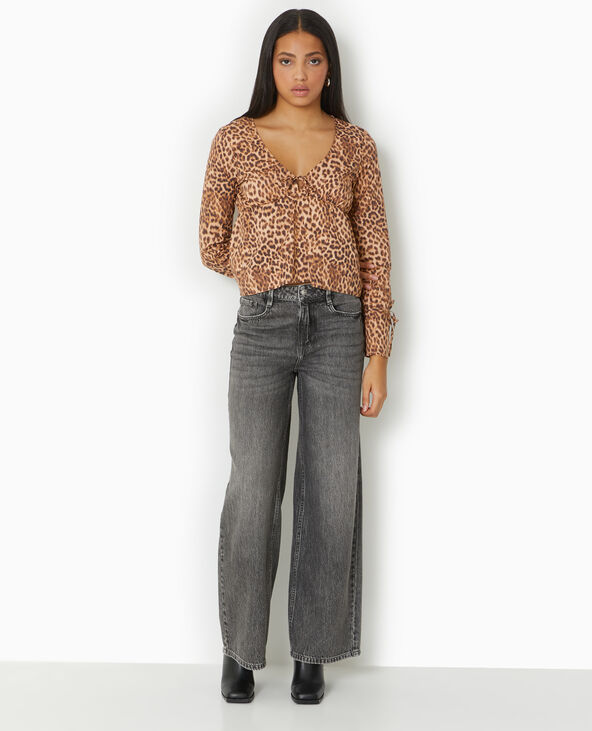Blouse motif léopard avec manches flare marron - Pimkie