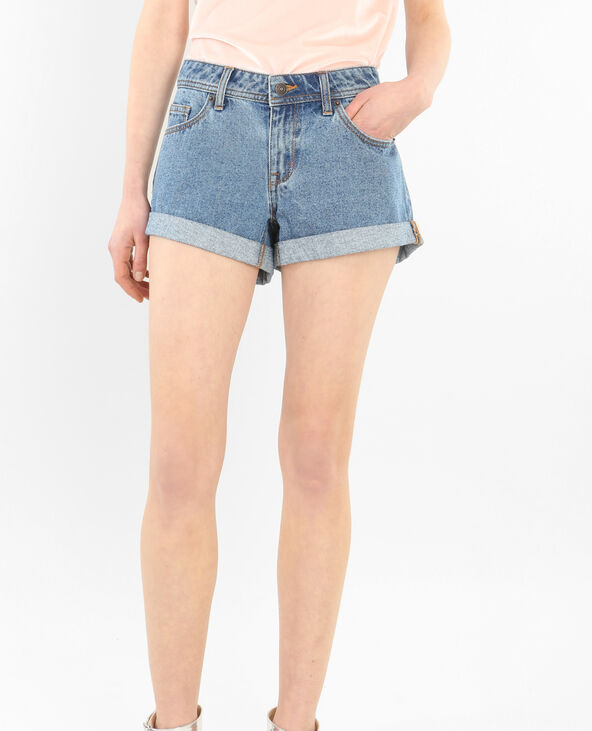 Short denim à revers bleu foncé - Pimkie
