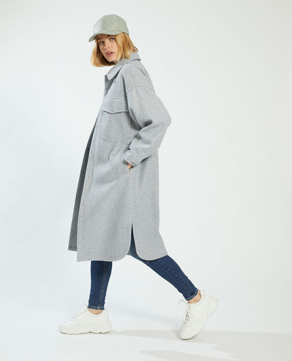 Manteau long oversize gris chiné - Pimkie
