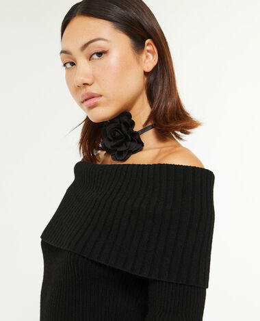 Pull encolure Bardot en maille côtelée noir - Pimkie