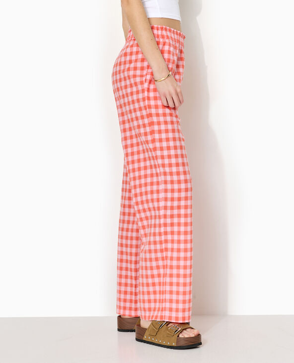 Pantalon droit taille élastiquée motif vichy orange - Pimkie