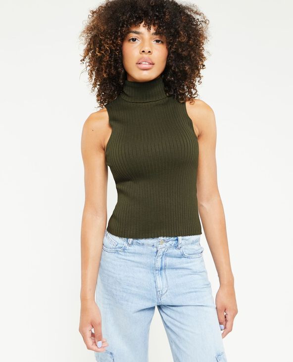 Top col roulé sans manches vert kaki - Pimkie