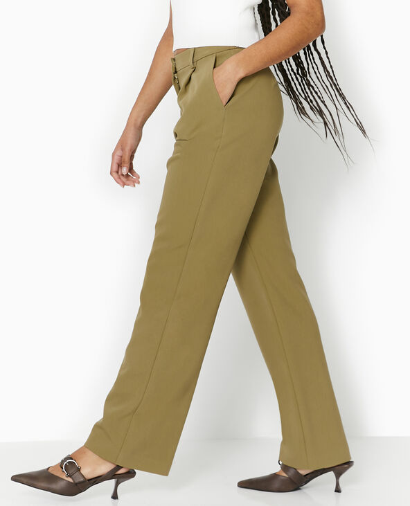 Pantalon droit avec pinces vert kaki - Pimkie