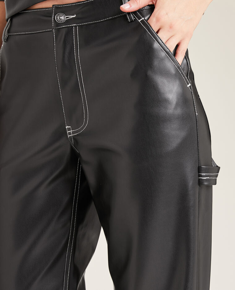 Pantalon simili cuir coutures blanches noir - Pimkie
