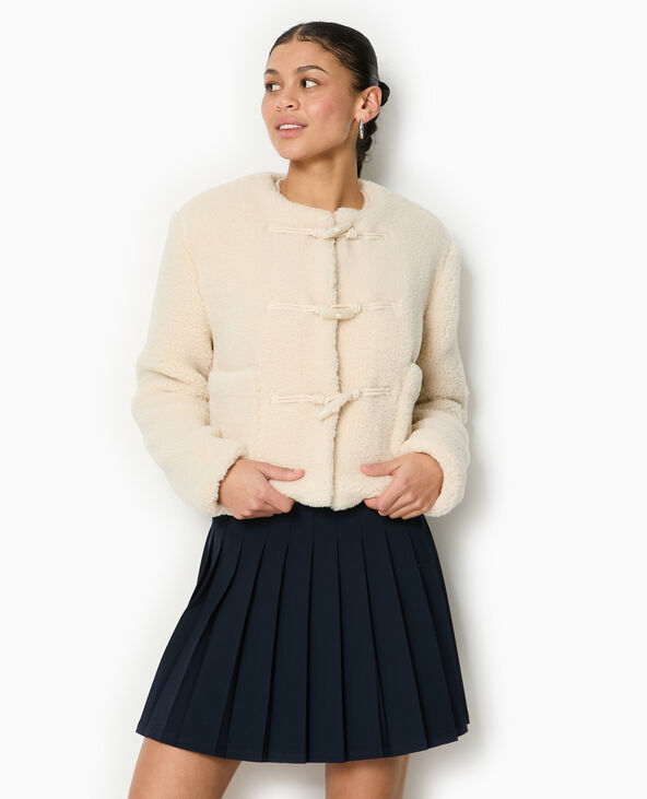 Manteau court en sherpa avec boutons duffle coat beige - Pimkie