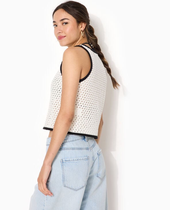 Gilet sans manches en crochet avec nouette blanc - Pimkie