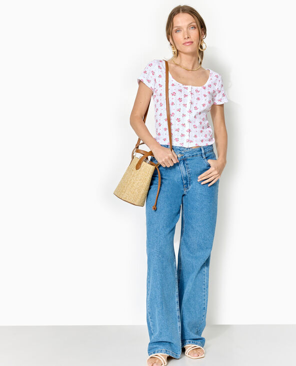 Jean straight taille croisée bleu - Pimkie