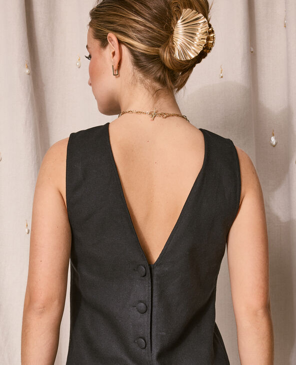 Robe courte lin avec dos dégagé et boutonné noir - Pimkie
