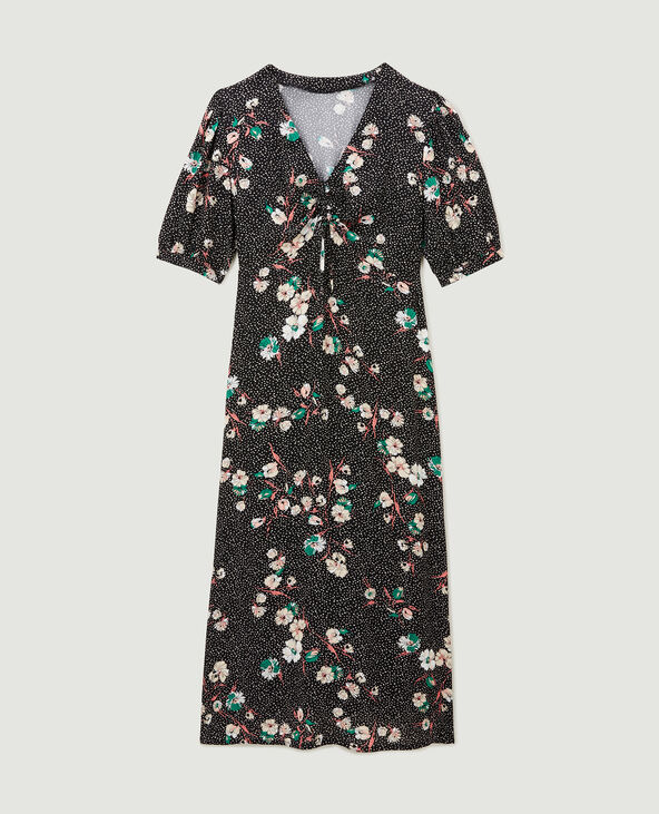 Robe longue avec lien coulissé motif fleurs noir - Pimkie
