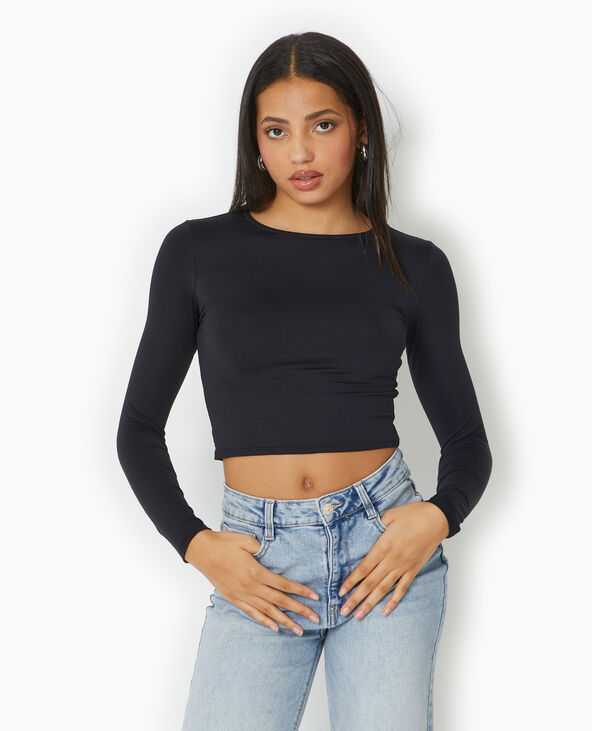 Top manches longues avec dos ouvert noir - Pimkie