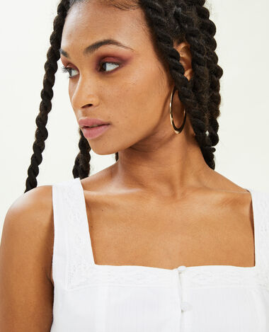 Top court avec boutons et dentelle blanc - Pimkie