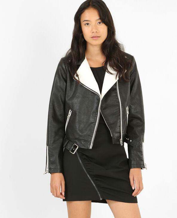 Veste biker bicolore noir - Pimkie