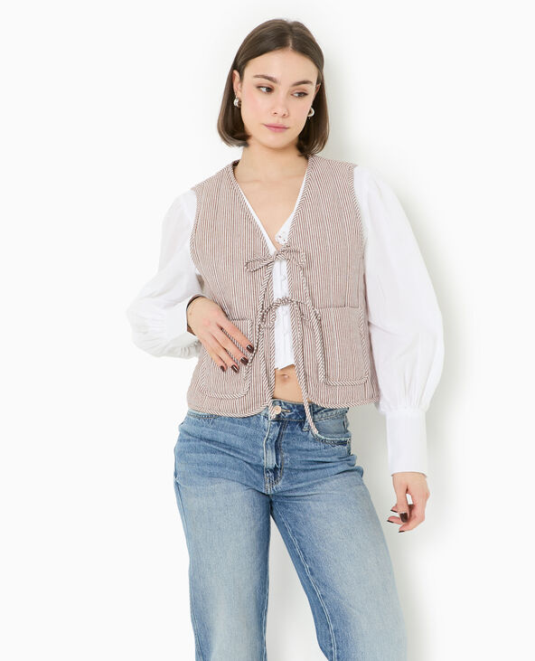 Veste sans manches matelassée avec rayures marron - Pimkie