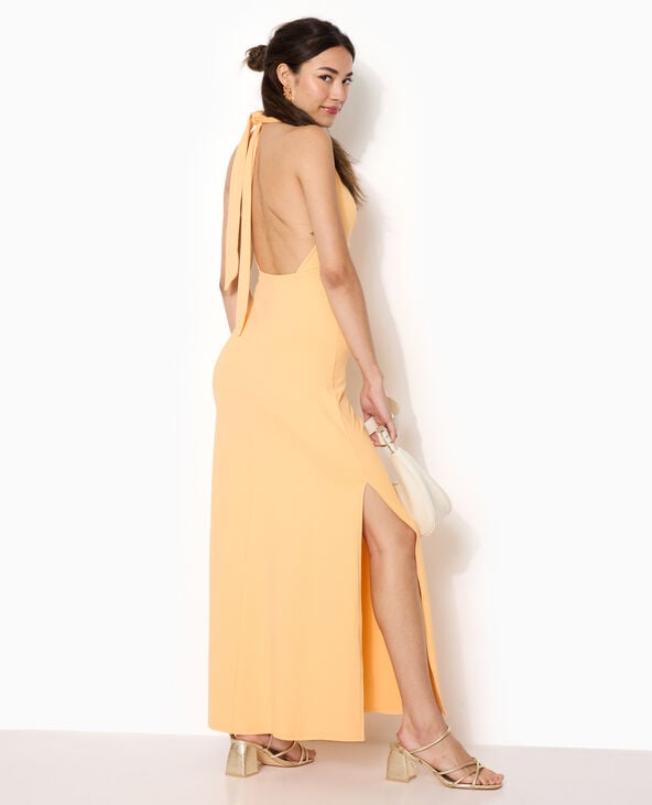 Robe longue dos-nu avec déco bijou fleur orange - Pimkie