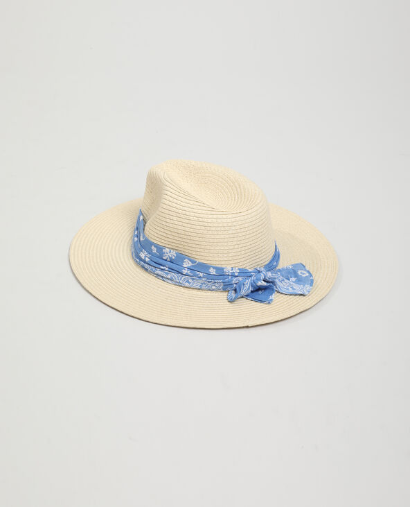Chapeau de paille avec bandana beige - Pimkie