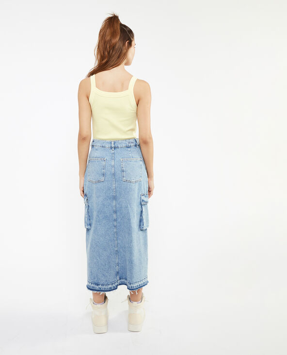 Jupe longue en jean avec poches cuisse bleu - Pimkie