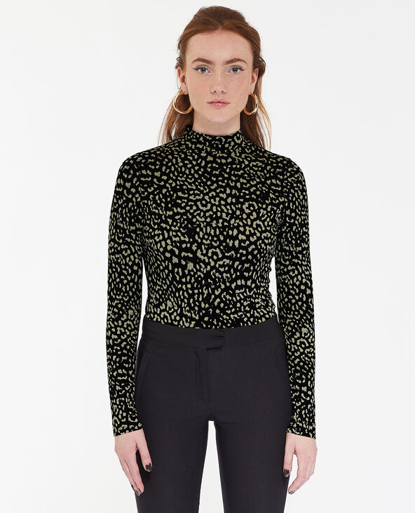 Top manches longues col montant motif léopard vert kaki - Pimkie
