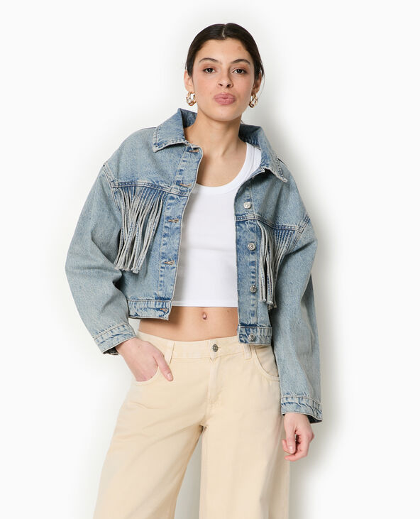 Veste en jean avec franges bleu - Pimkie