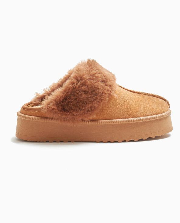Mules sabots en suédine et fausse fourrure beige - Pimkie