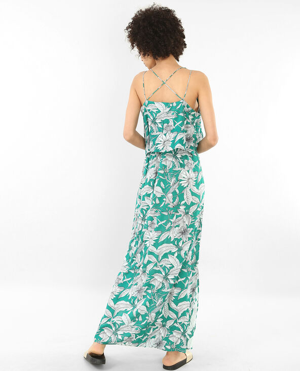 Longue robe imprimée dos croisé vert émeraude - Pimkie