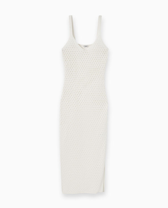 Robe longue à bretelles en maille ajourée blanc - Pimkie