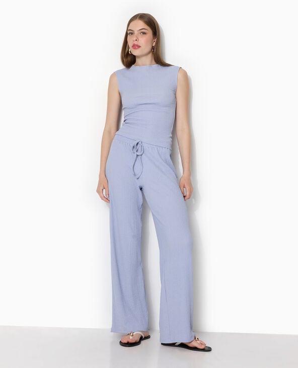 Pantalon large en tissu reliefé bleu - Pimkie
