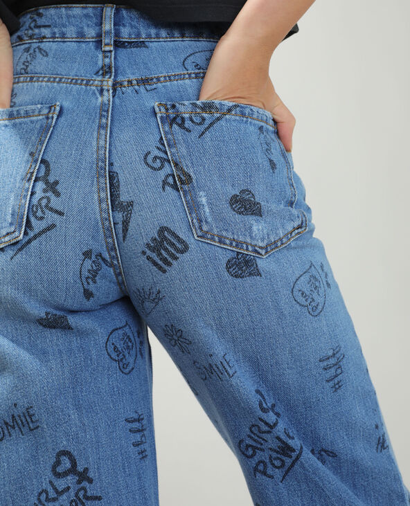 Jean wide leg high waist à écritures bleu - Pimkie