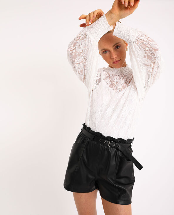 Top dentelle manches bouffantes blanc - Pimkie