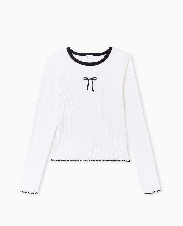 Top manches longues avec nœud brodé blanc - Pimkie
