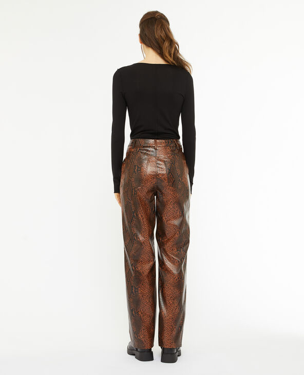 Pantalon droit en simili effet python marron - Pimkie