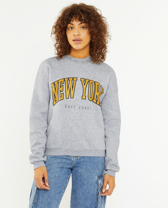 Sweat col rond avec print gris chiné - Pimkie